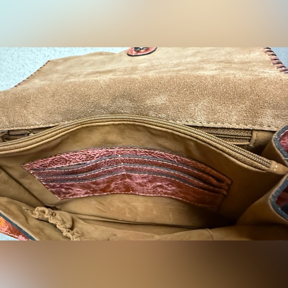 Patricia Nash Sarola Leather Crossbody Bag Burnt Coral Metallic Tooled Purse - Picture 9 of 10